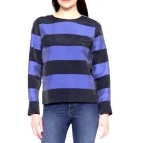 Banana Republic Tops - Banana Republic Shimmer Stripe Long Sleeve Blouse Blue Black Size Large